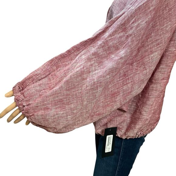 Bryn Walker Gianna Linen Top XL Red Lagenlook Relaxed Fit Balloon Sleeve Casual - Picture 4 of 12